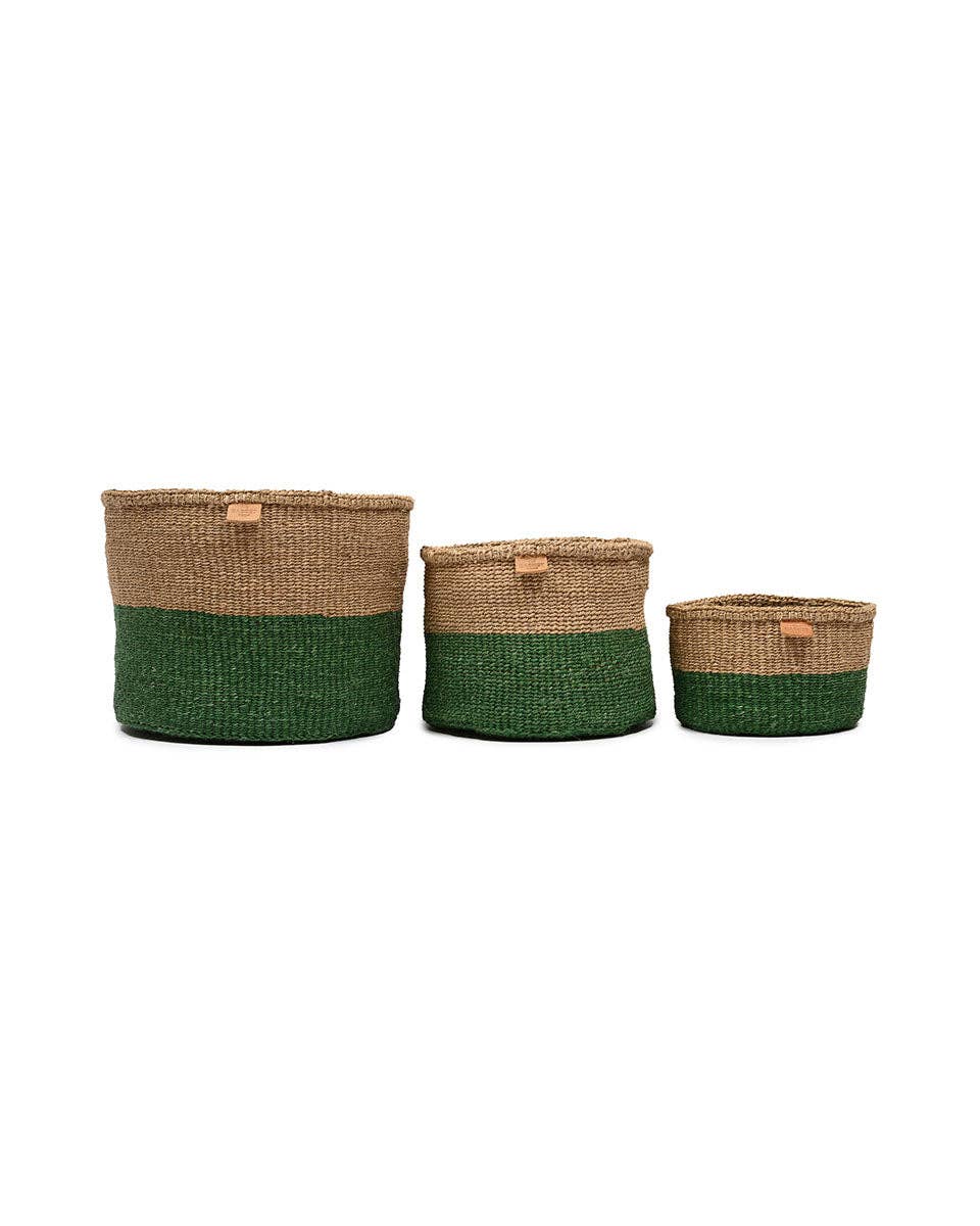 UMA: Green & Brown Duo Colour Block Woven Basket: Green / XS / Colour Block