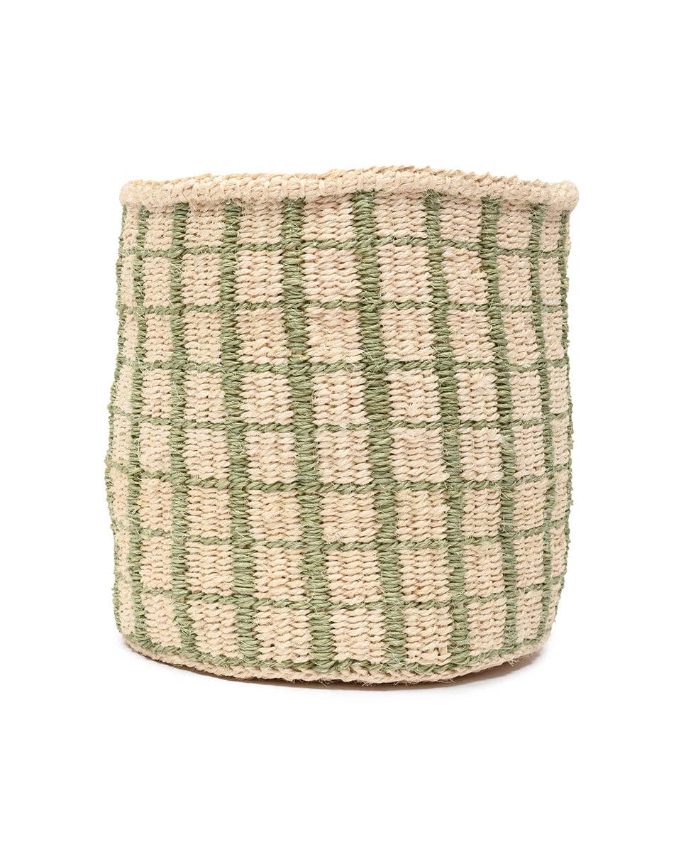 KAGUA: Green Check Woven Storage Basket: Green / L / Checked