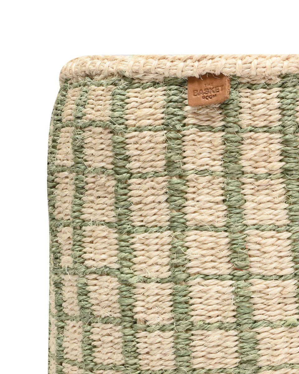 KAGUA: Green Check Woven Storage Basket: Green / L / Checked