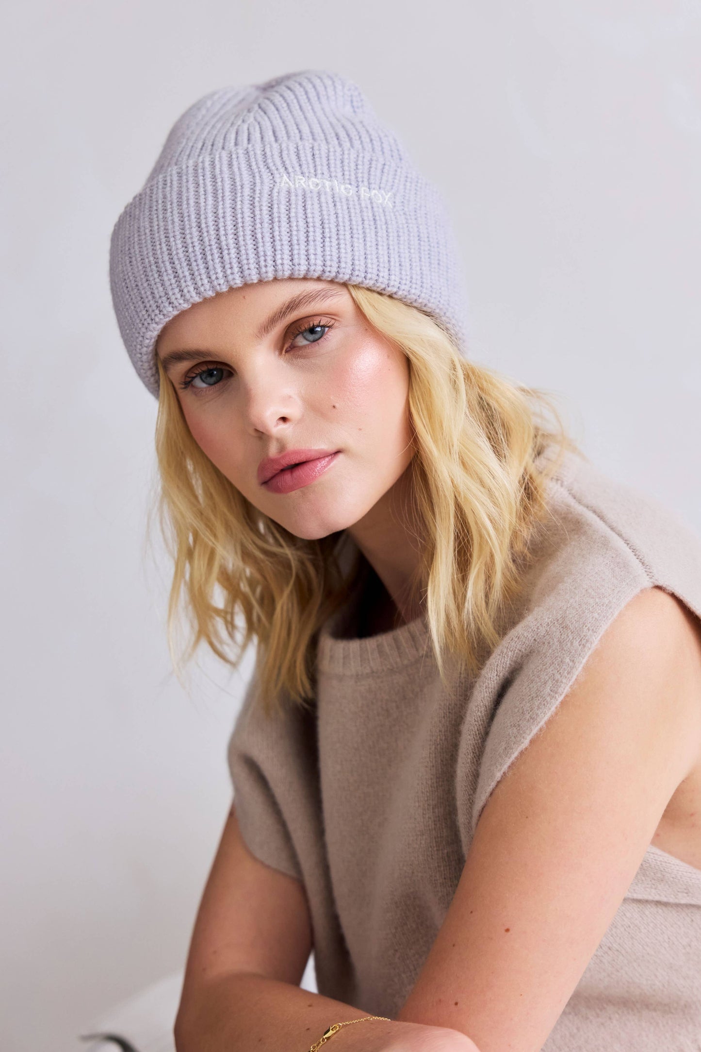 Merino Wool Embroidered Beanie - Grey Melange - AW25