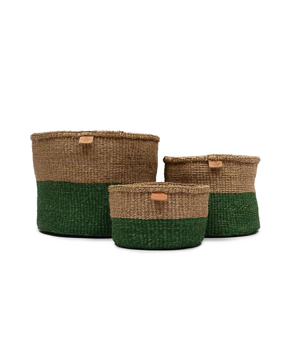 UMA: Green & Brown Duo Colour Block Woven Basket: Green / XS / Colour Block