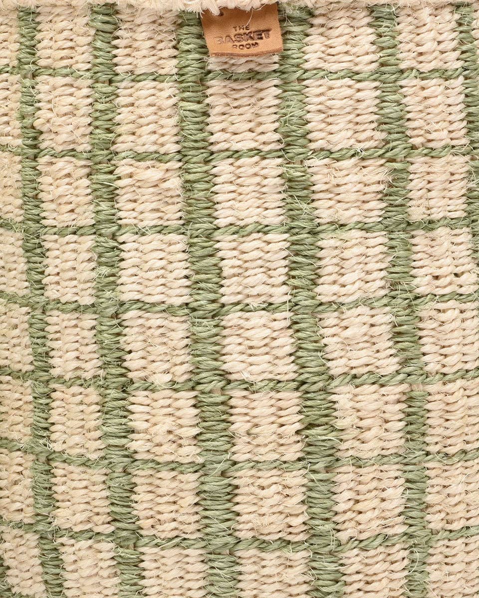 KAGUA: Green Check Woven Storage Basket: Green / L / Checked