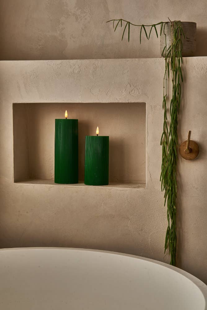 Ribbed Pillar Candle LED - set of 2