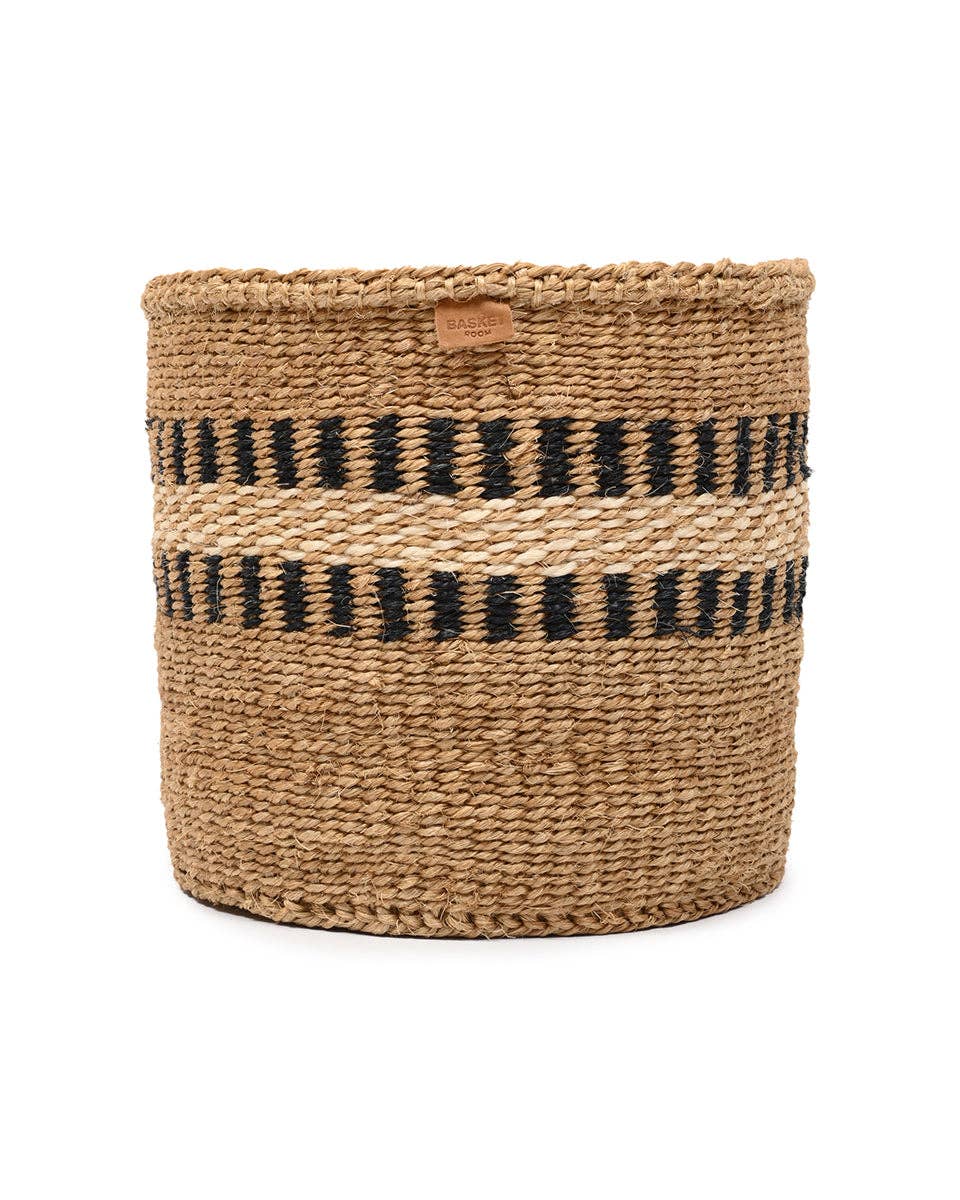 TUKIO: Charcoal Stripe Woven Storage Basket: Black / M / Striped