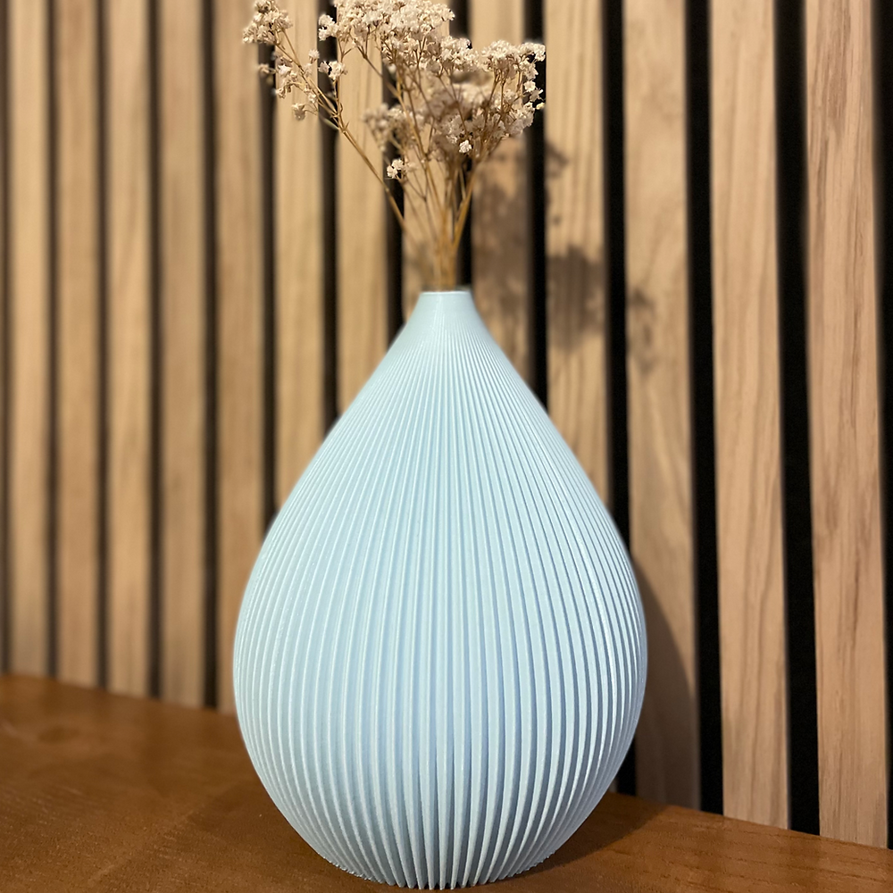 Ribbed balloon vase with glass insert, small Polar Blue