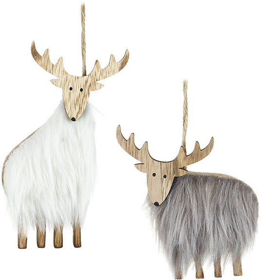 Faux Fur Assorted Reindeer Hangers 14cm/11.5cm