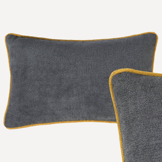 Rectangle Grey Chenille Cushion Mustard Pipe 50x30cm 20x12"