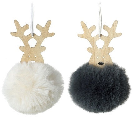 Wooden Reindeer With Pompom Bodies, 12cm