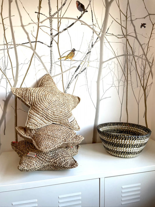 Natural Raffia Star Cushion