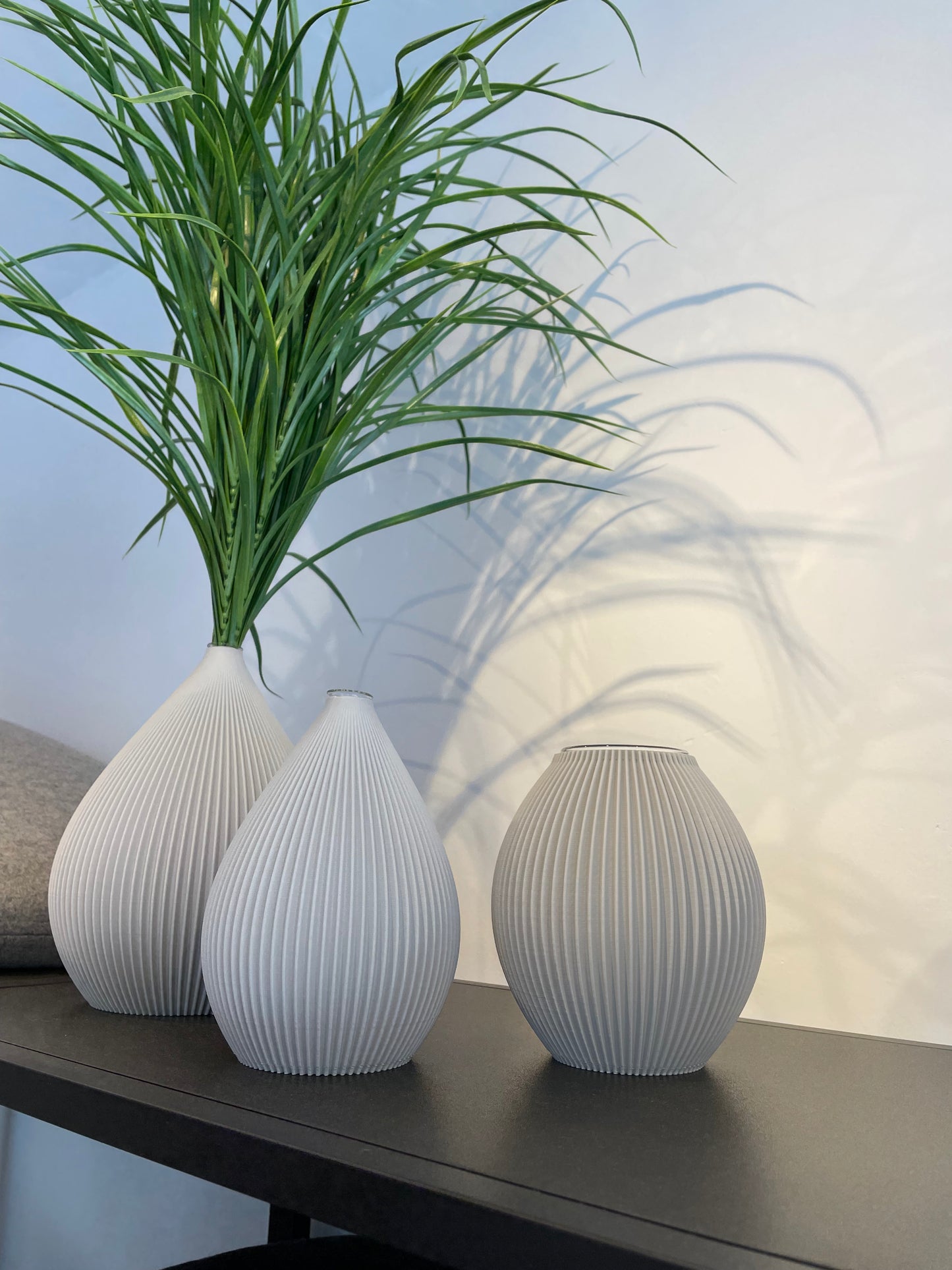 Ribbed Balloon Vase in Concrete Grey Small
