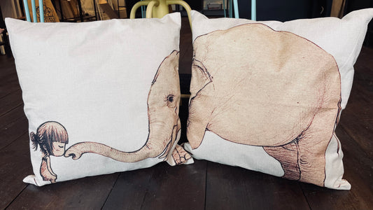 Elephant and Girl Cushion Set
