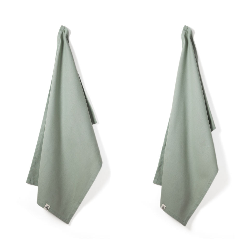 Organic Cotton Tea Towels - Herringbone Weave - Set of 2 - Moss Green