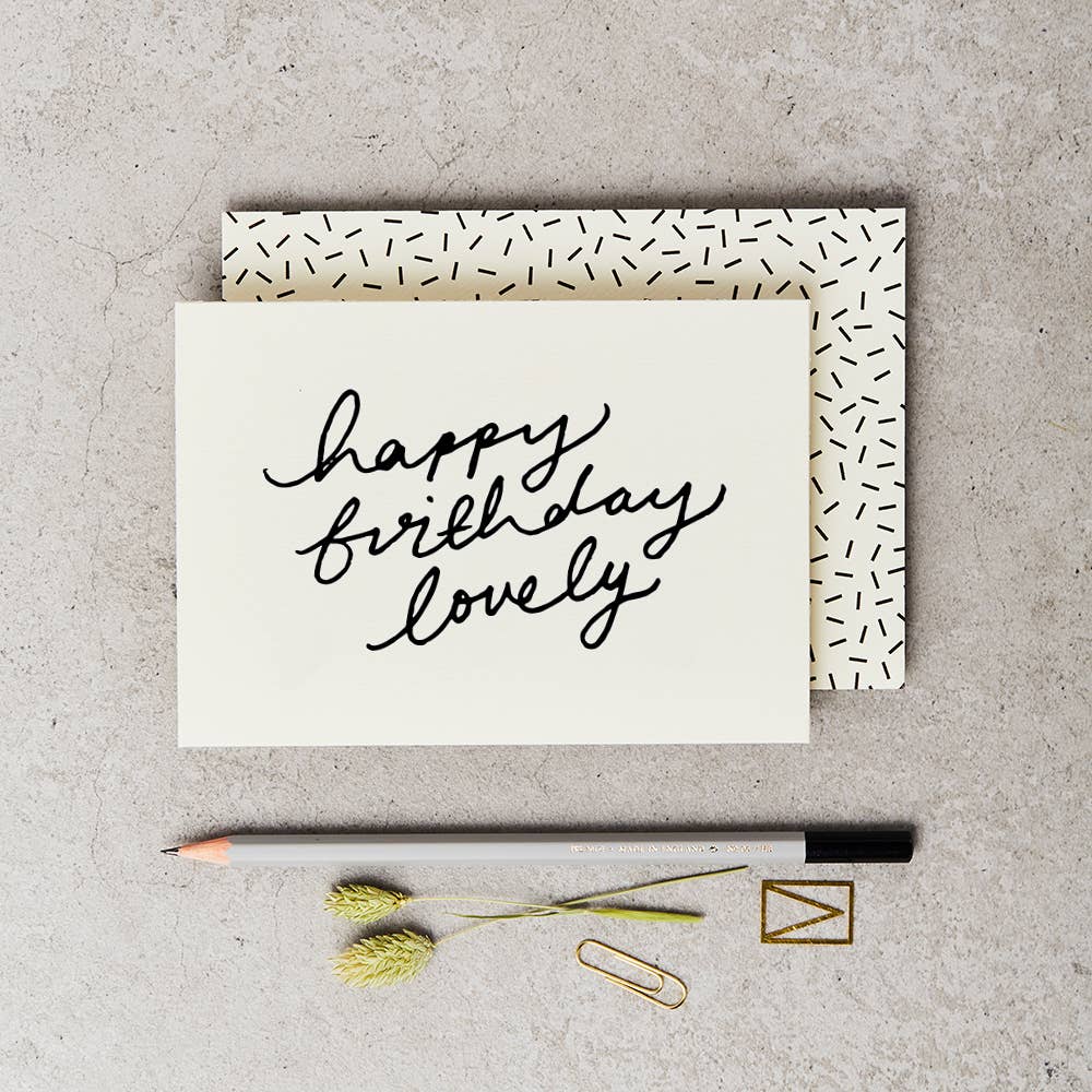 Handprinted 'Happy Birthday Lovely' Card