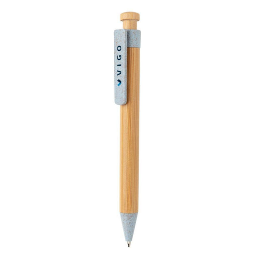 Bamboo Pen With Wheatstraw Clip: Blue