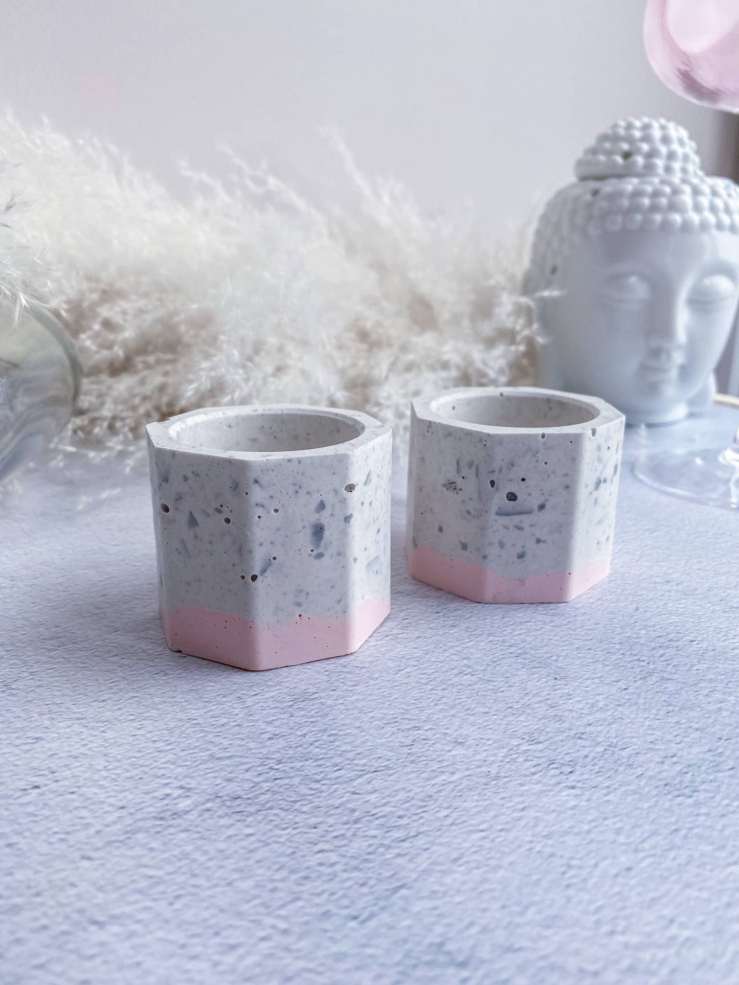 Pastel pink & terrazzo candle holder